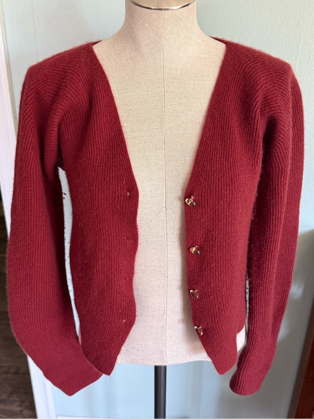 Vince Women’s Red 100% Cashmere Ribbed Cardigan Size Small